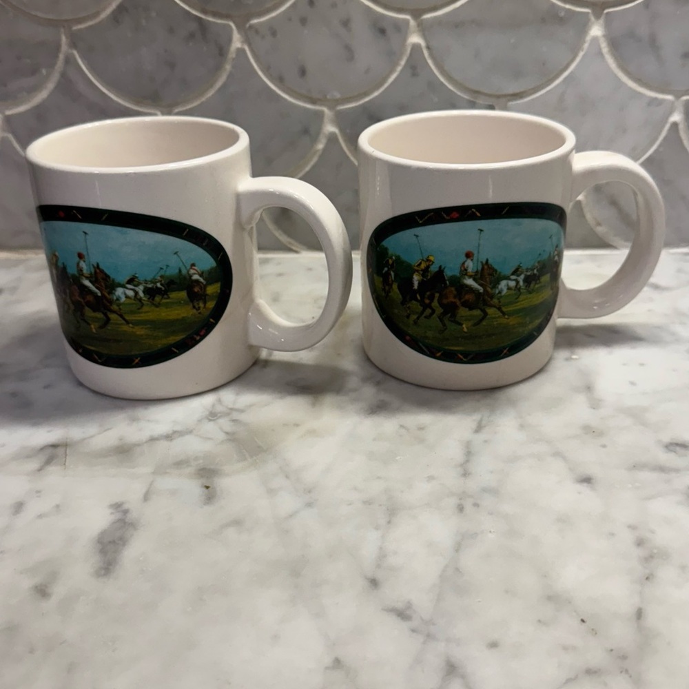 Ralph Lauren White and Green Ceramic Mugs Set